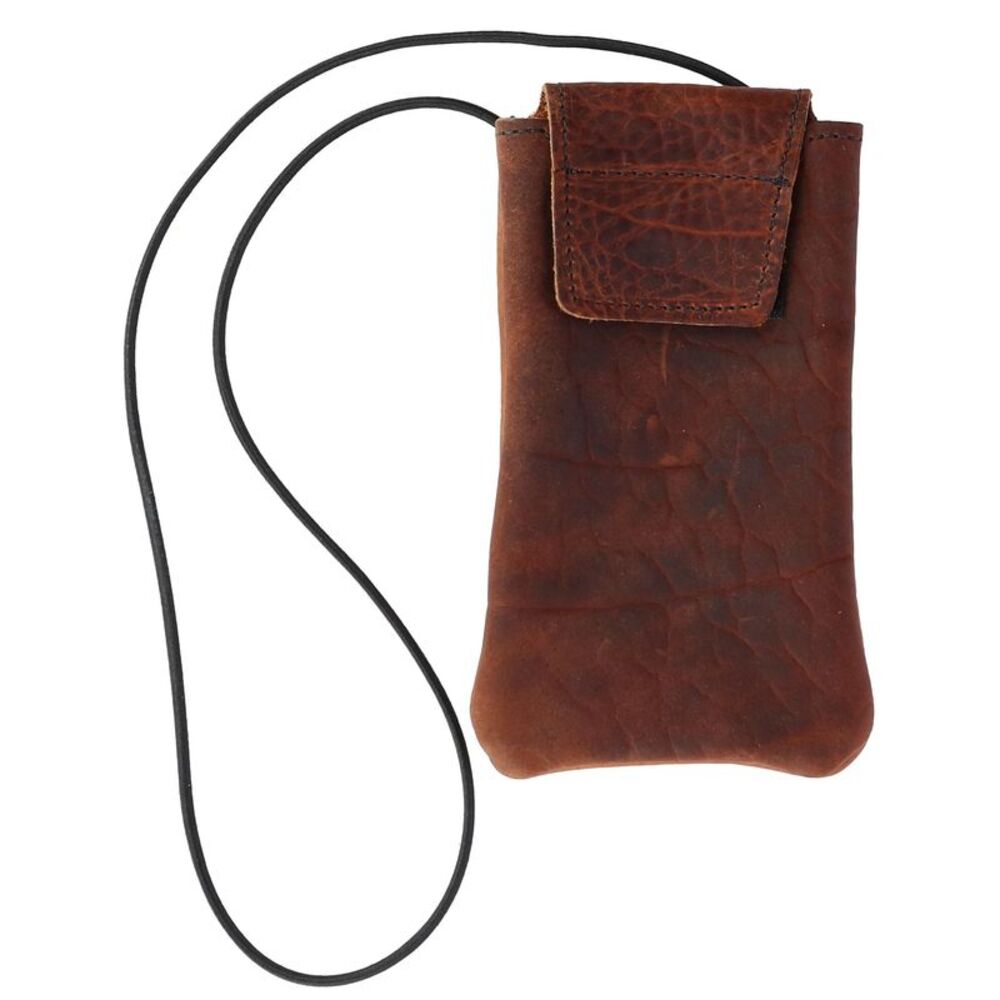 Boston Leather Textured Bison Leather Eyeglass Case with Neck String